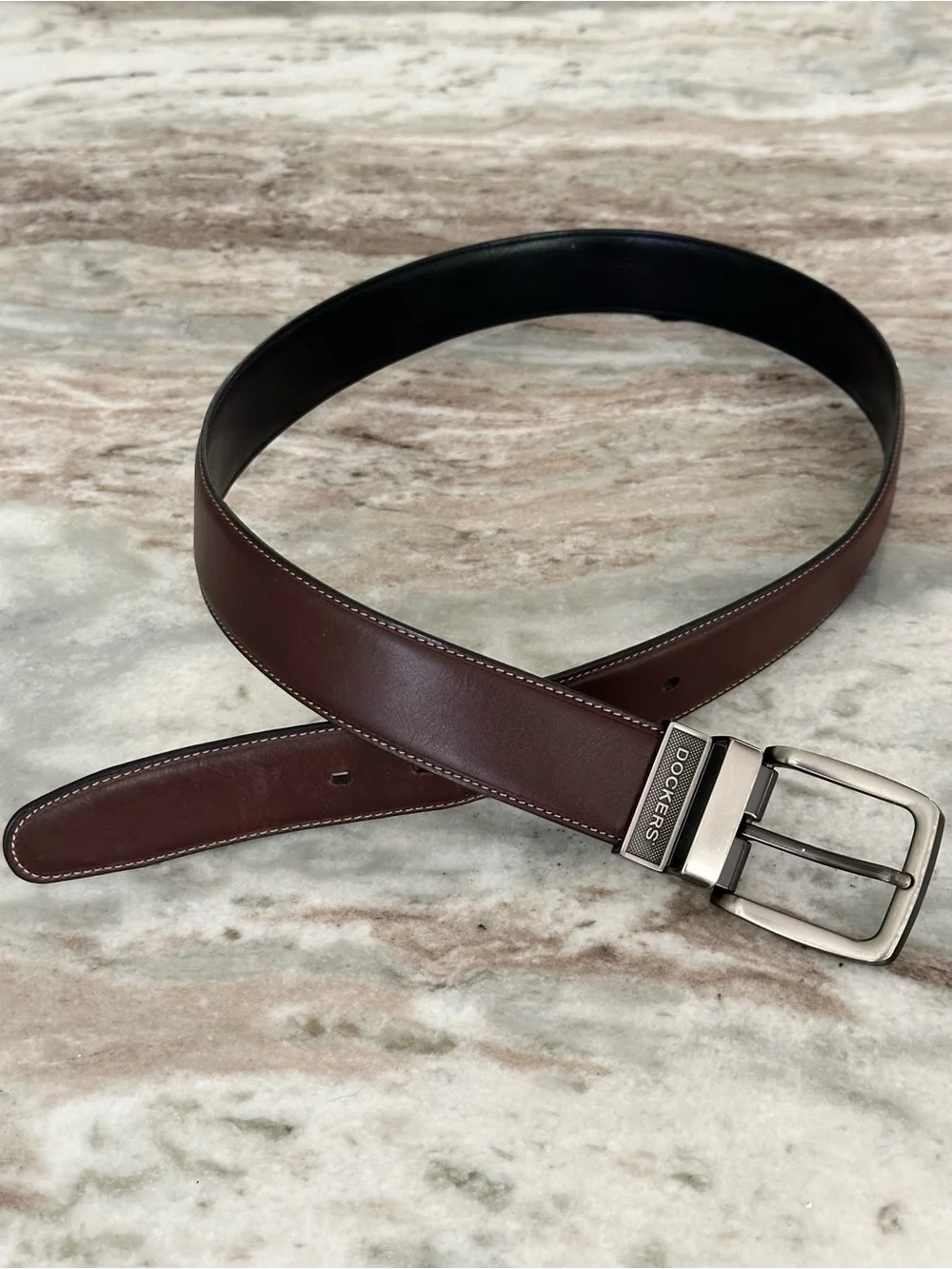 Brown Bonded Leather Belt with Silver Buckle